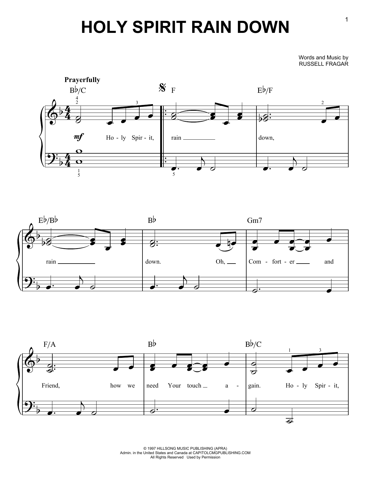 Hillsong Holy Spirit Rain Down sheet music notes and chords arranged for Easy Guitar