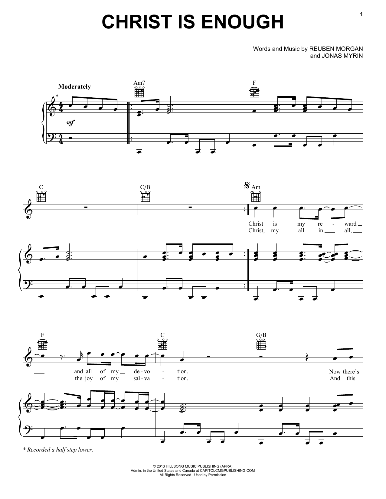 Hillsong Live Christ Is Enough sheet music notes and chords arranged for Easy Piano