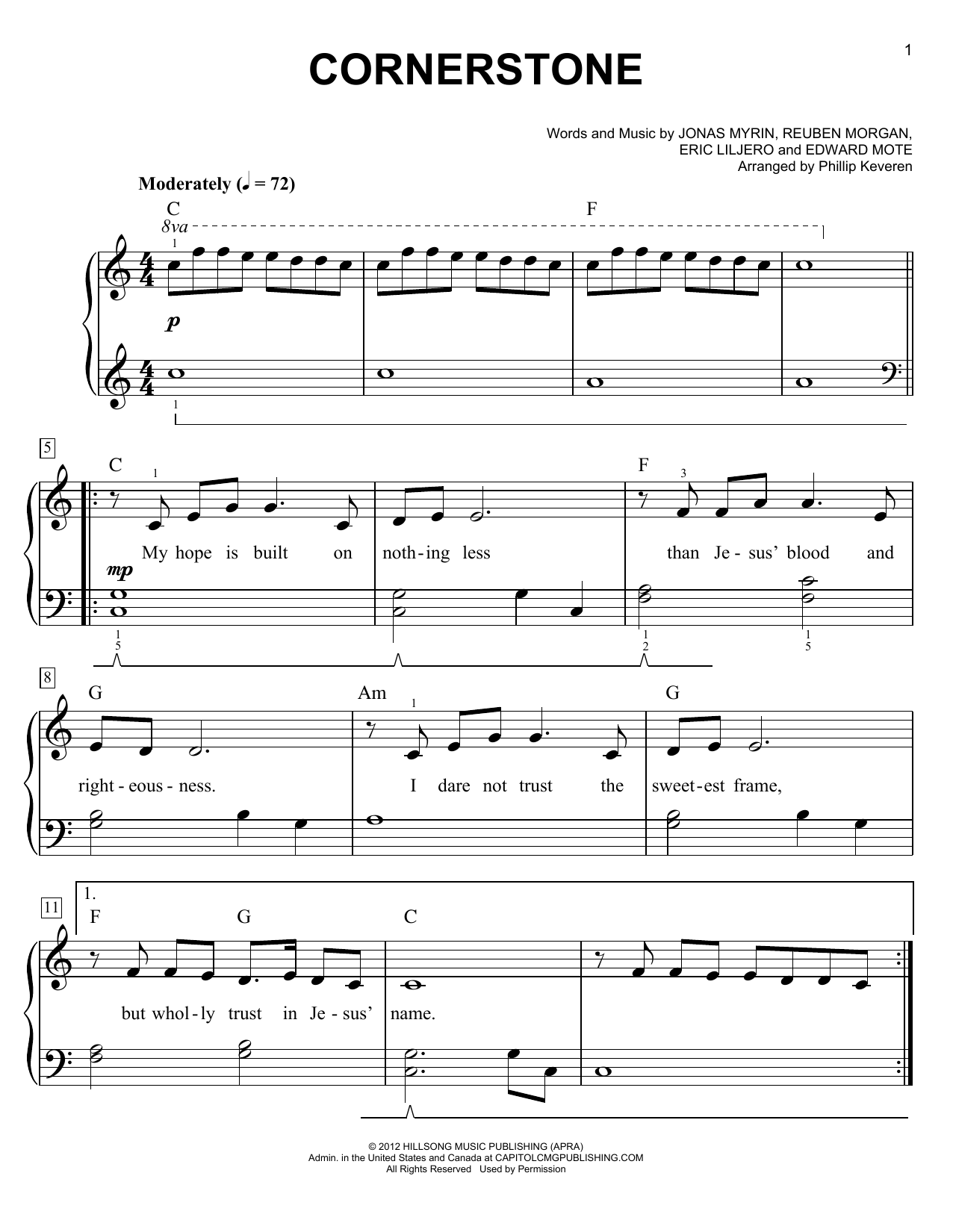 Hillsong LIVE Cornerstone (arr. Phillip Keveren) sheet music notes and chords arranged for Easy Piano