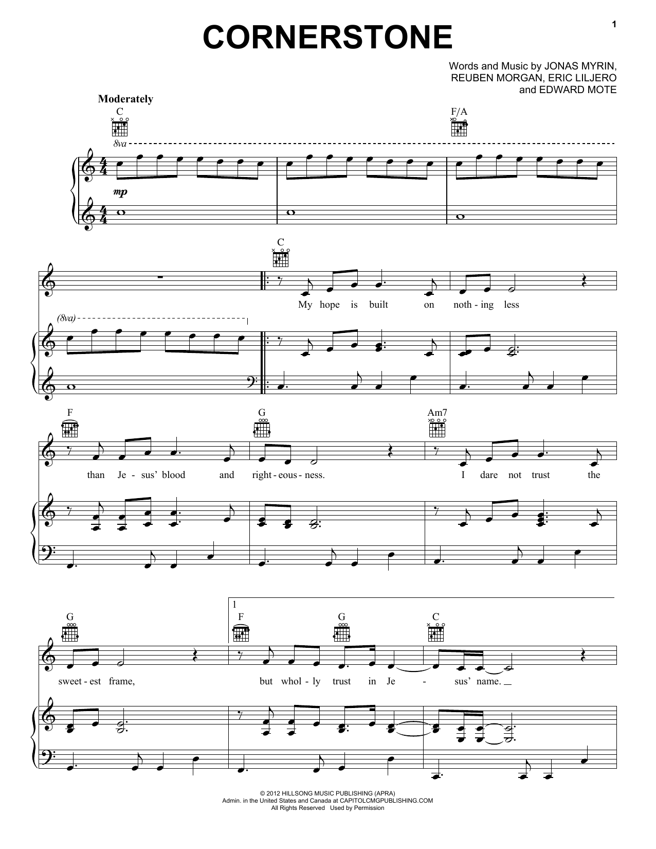 Hillsong Live Cornerstone sheet music notes and chords arranged for Super Easy Piano
