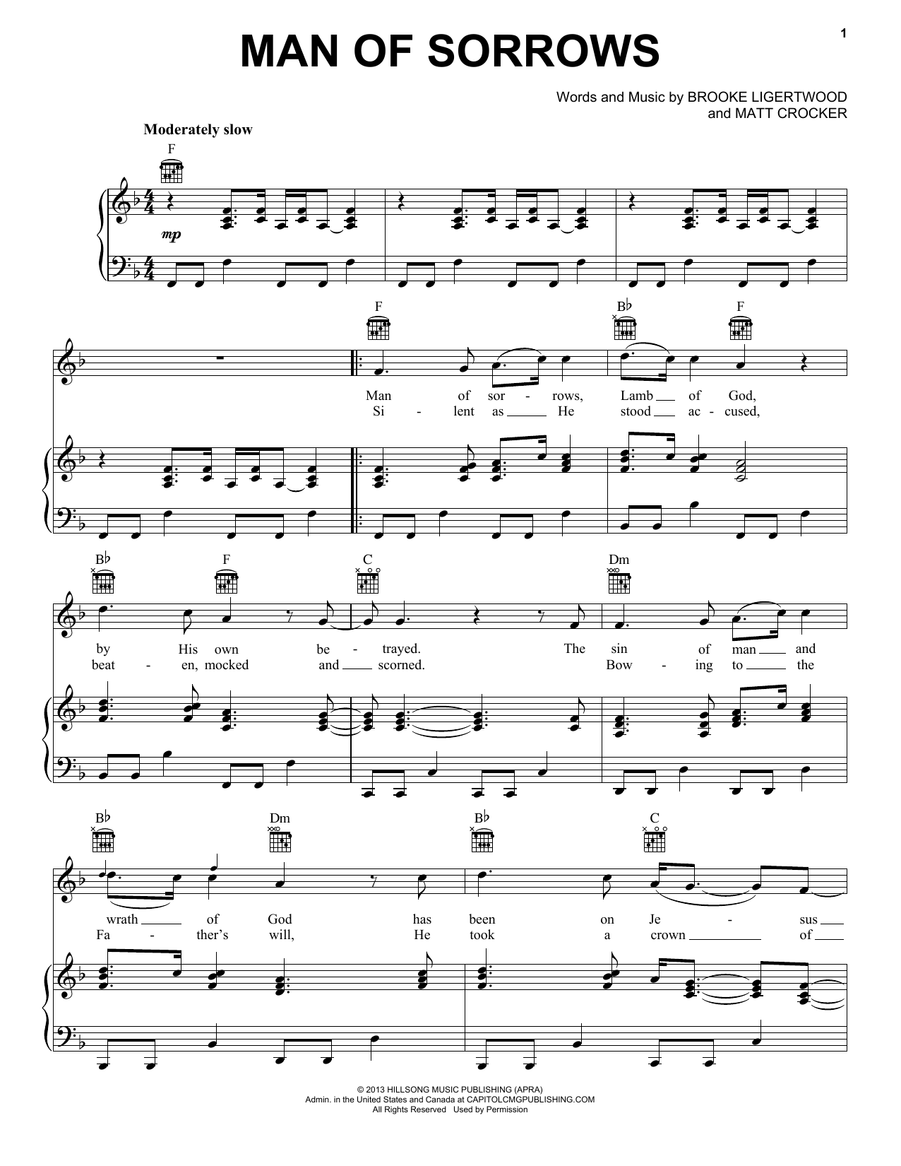 Hillsong Live Man Of Sorrows sheet music notes and chords arranged for Easy Piano