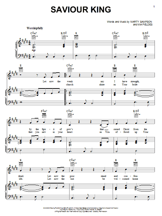 Hillsong Saviour King sheet music notes and chords arranged for Piano, Vocal & Guitar Chords (Right-Hand Melody)