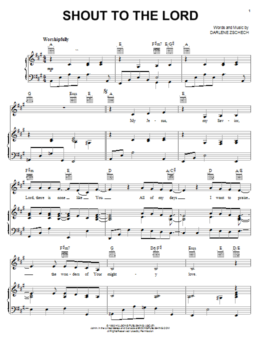 Hillsong Shout To The Lord sheet music notes and chords arranged for Piano Solo