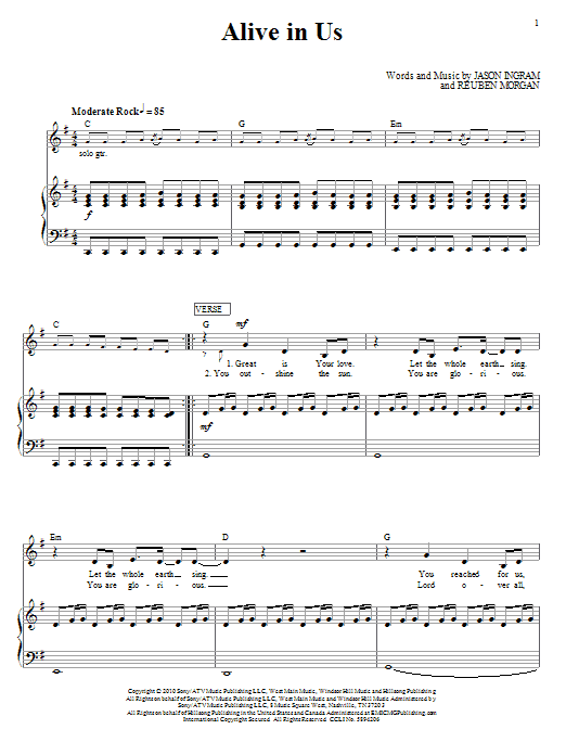 Hillsong United Alive In Us sheet music notes and chords arranged for Piano, Vocal & Guitar Chords (Right-Hand Melody)