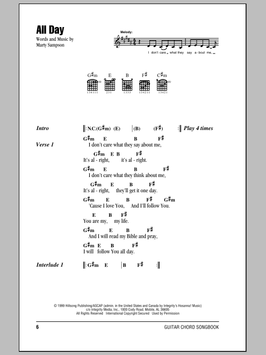 Hillsong United All Day sheet music notes and chords arranged for Guitar Chords/Lyrics