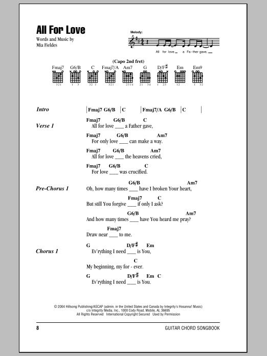 Hillsong United All For Love sheet music notes and chords arranged for Guitar Chords/Lyrics