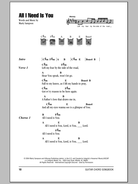 Hillsong United All I Need Is You sheet music notes and chords arranged for Easy Guitar Tab