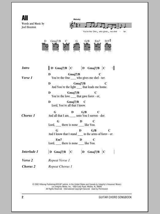 Hillsong United All sheet music notes and chords arranged for Guitar Chords/Lyrics
