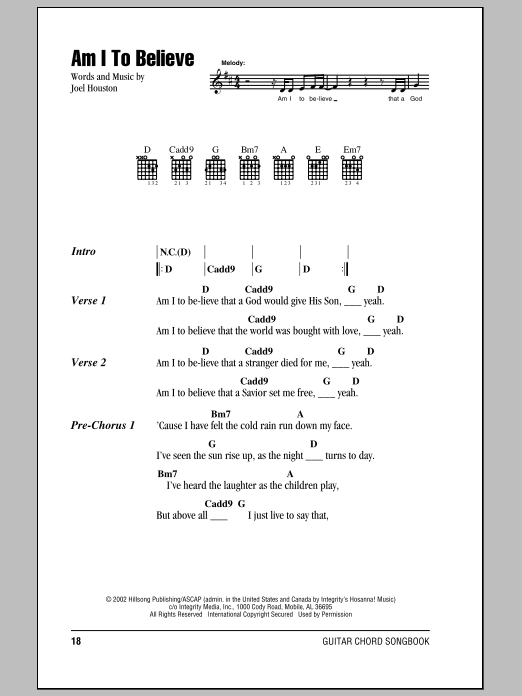 Hillsong United Am I To Believe sheet music notes and chords arranged for Guitar Chords/Lyrics