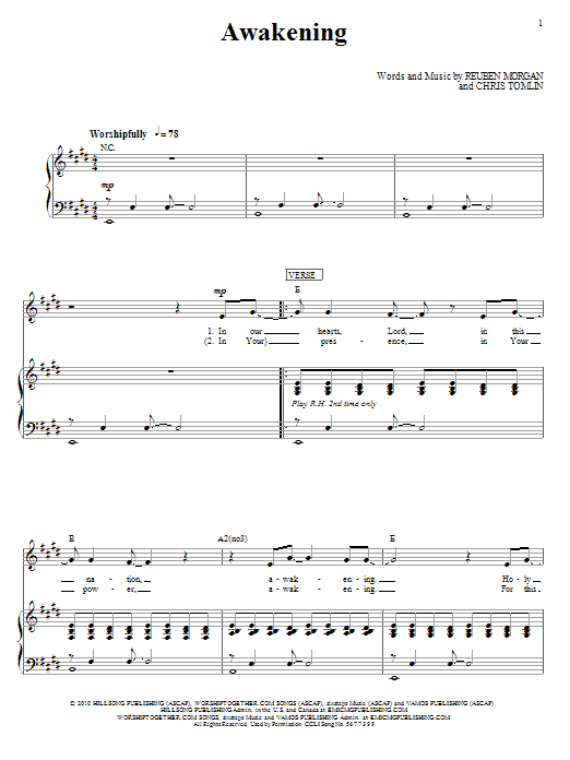 Hillsong United Awakening sheet music notes and chords arranged for Piano, Vocal & Guitar Chords (Right-Hand Melody)