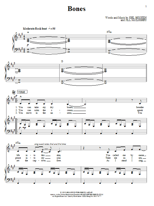 Hillsong United Bones sheet music notes and chords arranged for Piano, Vocal & Guitar Chords (Right-Hand Melody)