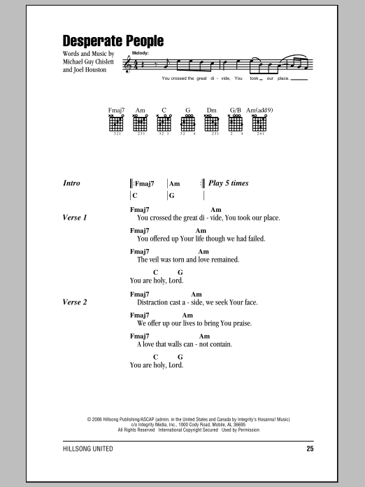 Hillsong United Desperate People sheet music notes and chords arranged for Guitar Chords/Lyrics
