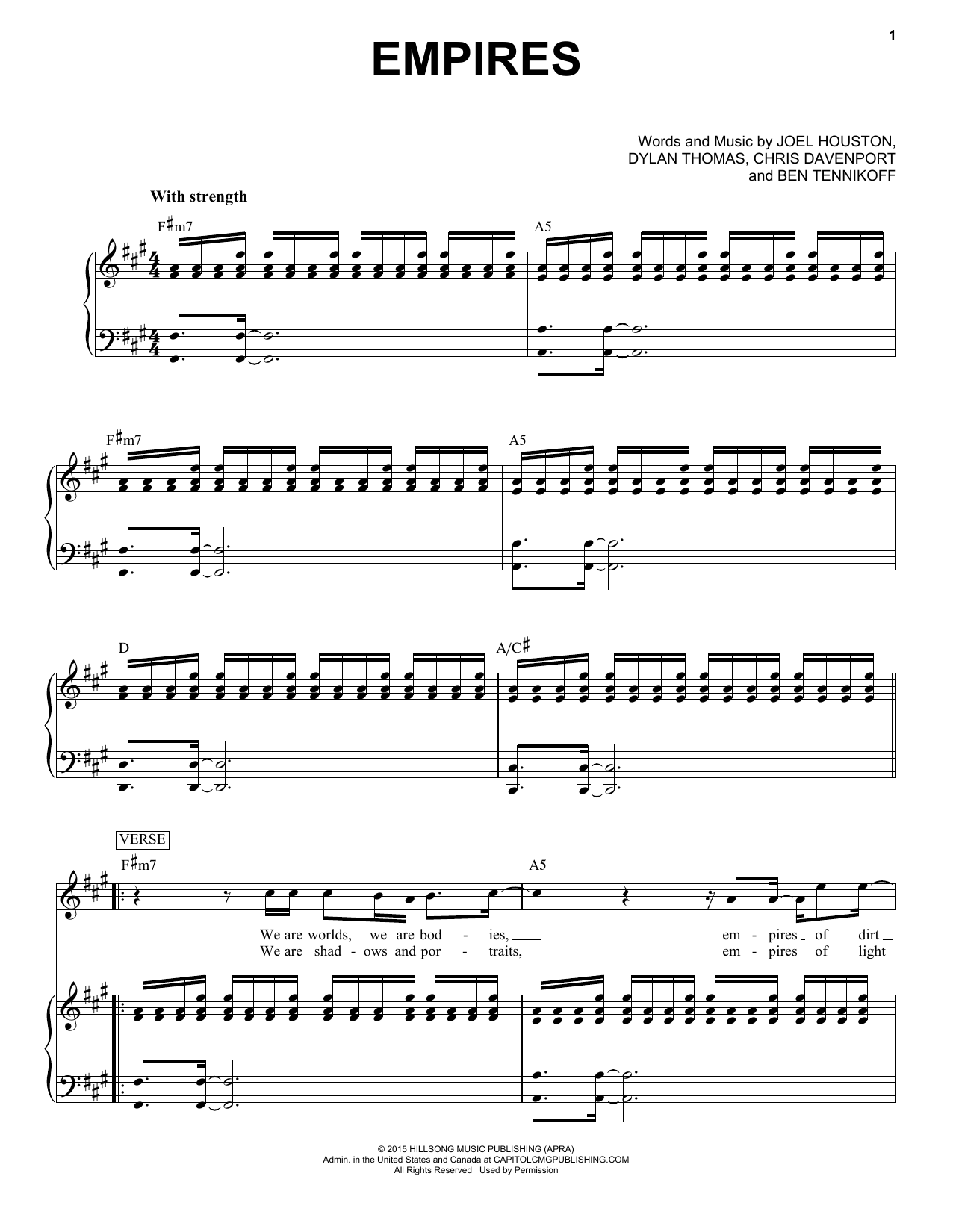 Hillsong United Empires sheet music notes and chords arranged for Piano & Vocal