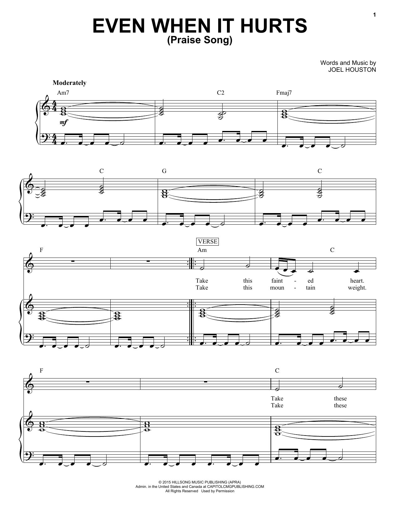 Hillsong United Even When It Hurts (Praise Song) sheet music notes and chords arranged for Piano & Vocal