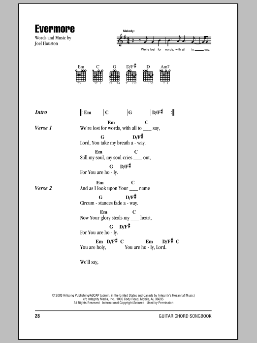 Hillsong United Evermore sheet music notes and chords arranged for Guitar Chords/Lyrics