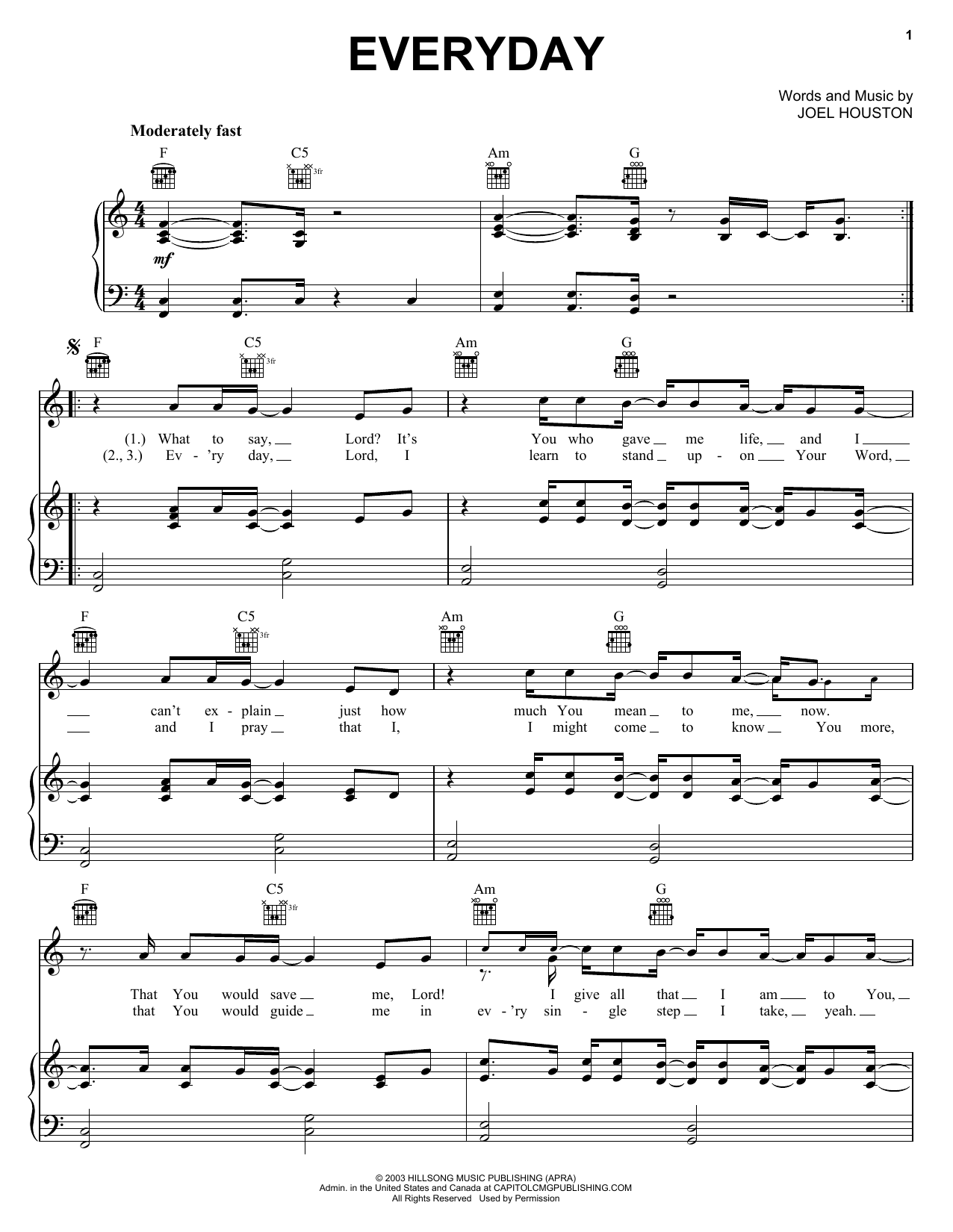 Hillsong United Everyday sheet music notes and chords arranged for Easy Guitar