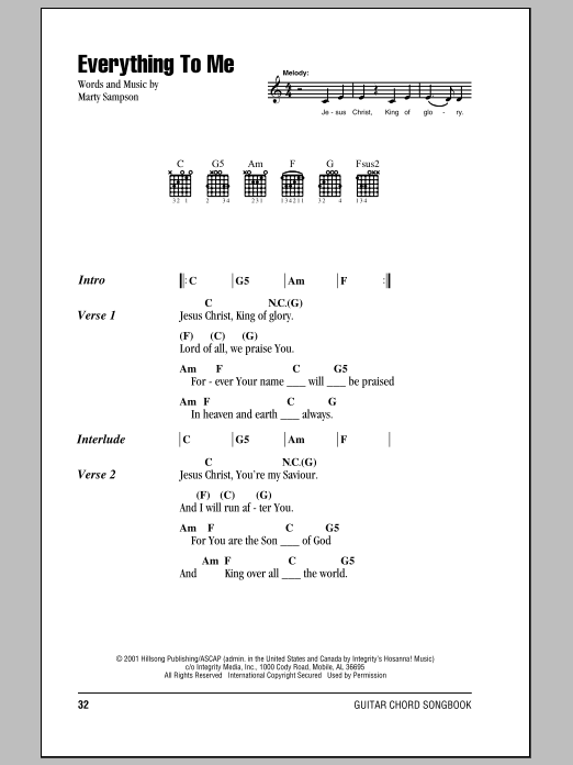 Hillsong United Everything To Me sheet music notes and chords arranged for Guitar Chords/Lyrics