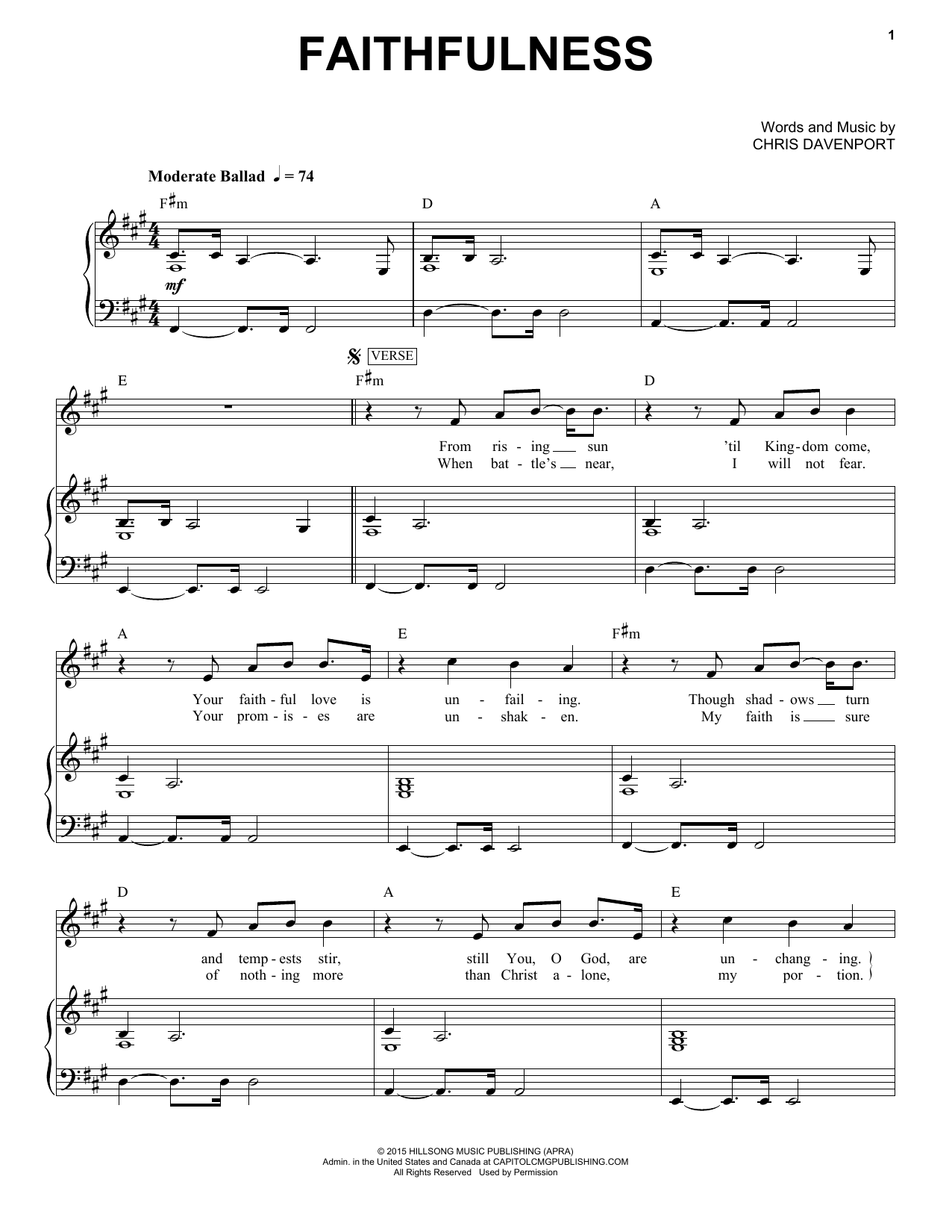 Hillsong United Faithfulness sheet music notes and chords arranged for Piano & Vocal