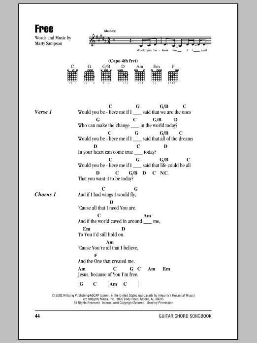 Hillsong United Free sheet music notes and chords arranged for Guitar Chords/Lyrics