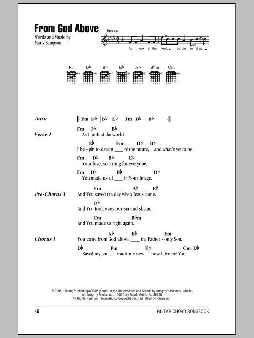 Hillsong United From God Above sheet music notes and chords arranged for Guitar Chords/Lyrics