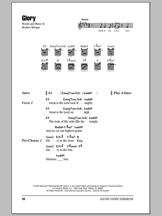 Hillsong United Glory sheet music notes and chords arranged for Guitar Chords/Lyrics