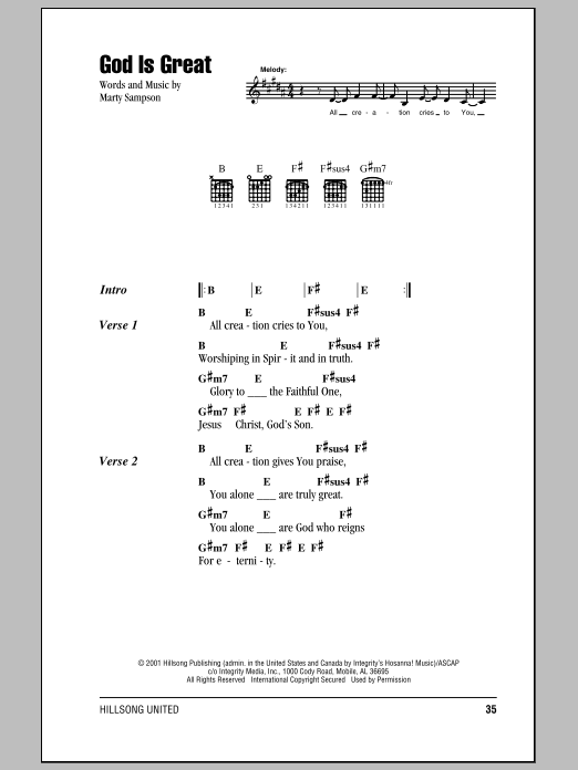 Hillsong United God Is Great sheet music notes and chords arranged for Guitar Chords/Lyrics