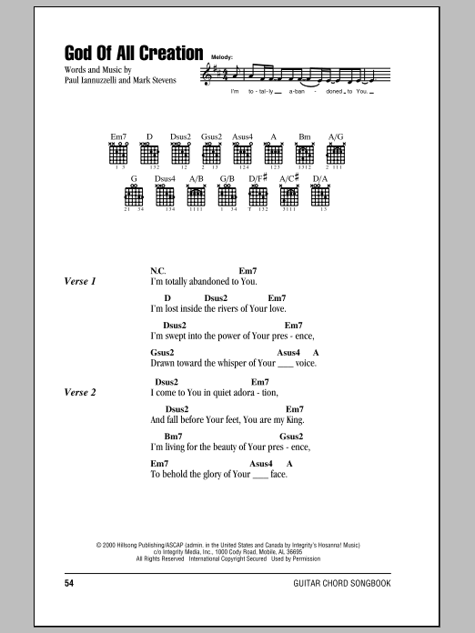 Hillsong United God Of All Creation sheet music notes and chords arranged for Guitar Chords/Lyrics