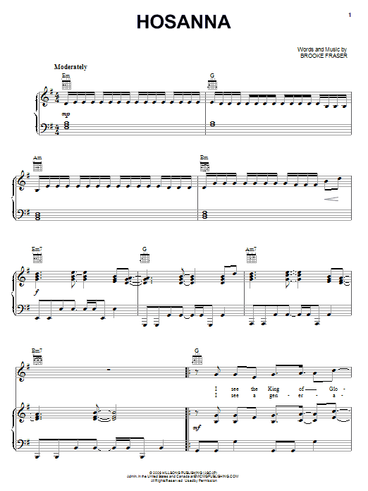 Hillsong United Hosanna sheet music notes and chords arranged for Piano, Vocal & Guitar Chords (Right-Hand Melody)