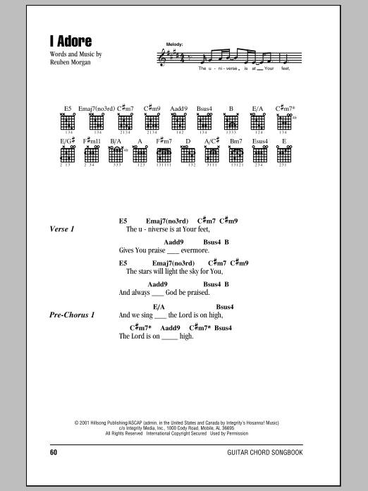 Hillsong United I Adore sheet music notes and chords arranged for Guitar Chords/Lyrics