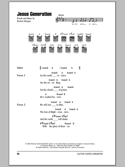 Hillsong United Jesus Generation sheet music notes and chords arranged for Guitar Chords/Lyrics