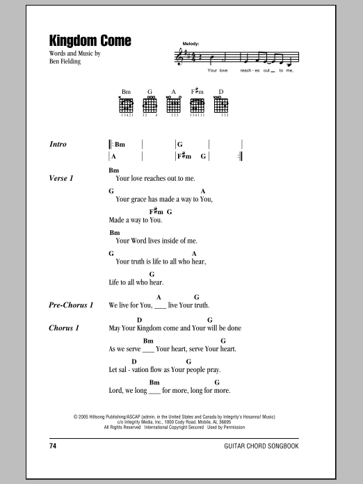 Hillsong United Kingdom Come sheet music notes and chords arranged for Guitar Chords/Lyrics