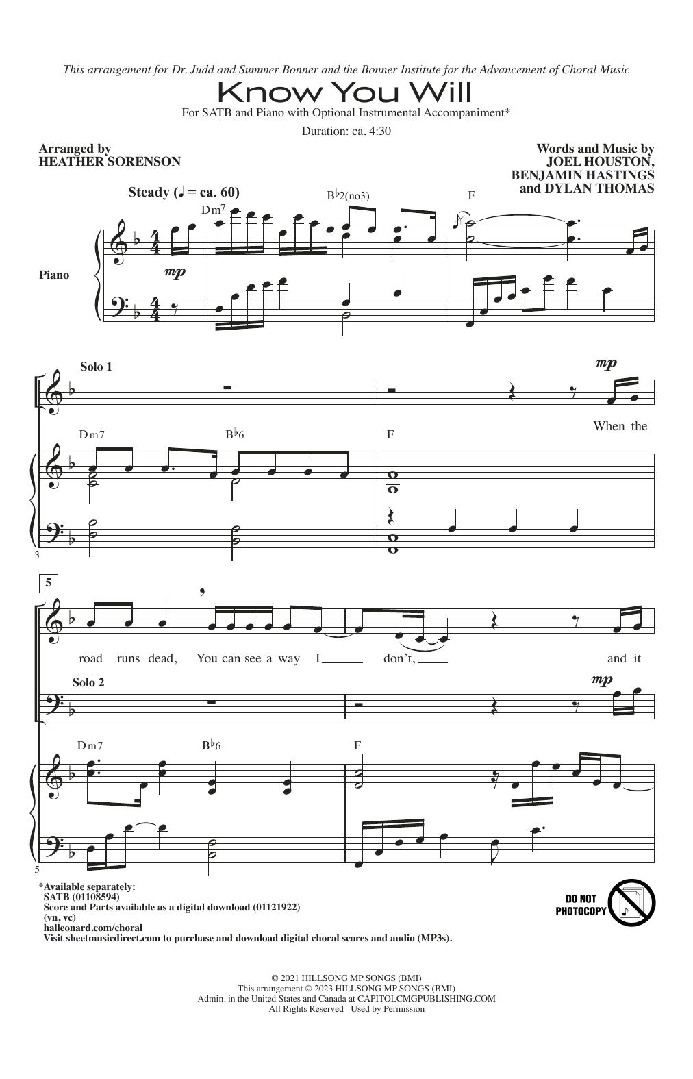 Hillsong United Know You Will (arr. Heather Sorenson) sheet music notes and chords arranged for SATB Choir