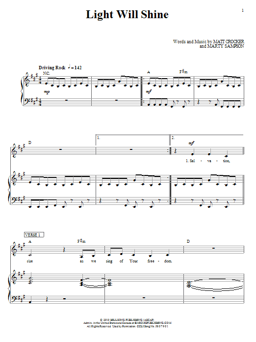 Hillsong United Light Will Shine sheet music notes and chords arranged for Piano, Vocal & Guitar Chords (Right-Hand Melody)