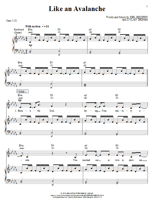 Hillsong United Like An Avalanche sheet music notes and chords arranged for Piano, Vocal & Guitar Chords (Right-Hand Melody)