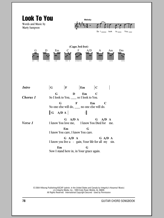 Hillsong United Look To You sheet music notes and chords arranged for Guitar Chords/Lyrics