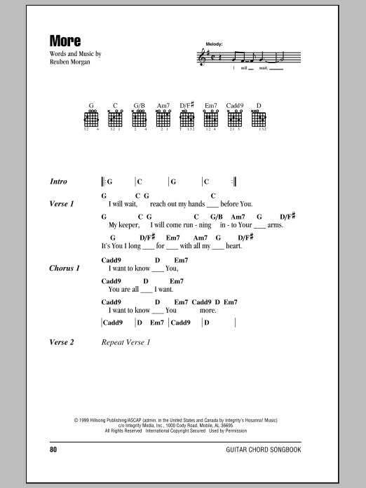 Hillsong United More sheet music notes and chords arranged for Guitar Chords/Lyrics