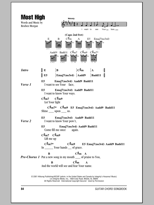 Hillsong United Most High sheet music notes and chords arranged for Guitar Chords/Lyrics