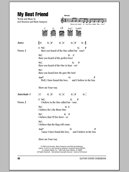 Hillsong United My Best Friend sheet music notes and chords arranged for Guitar Chords/Lyrics