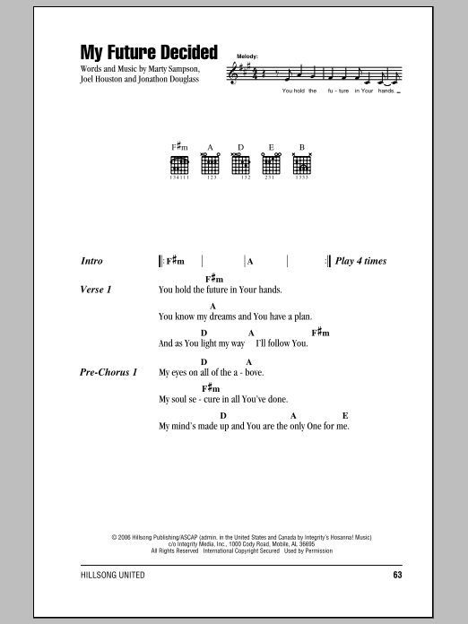 Hillsong United My Future Decided sheet music notes and chords arranged for Guitar Chords/Lyrics