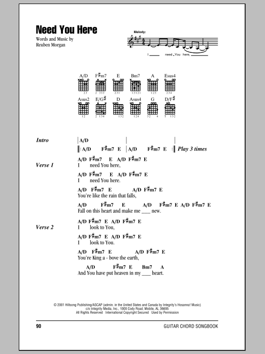 Hillsong United Need You Here sheet music notes and chords arranged for Guitar Chords/Lyrics