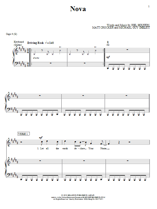 Hillsong United Nova sheet music notes and chords arranged for Piano, Vocal & Guitar Chords (Right-Hand Melody)