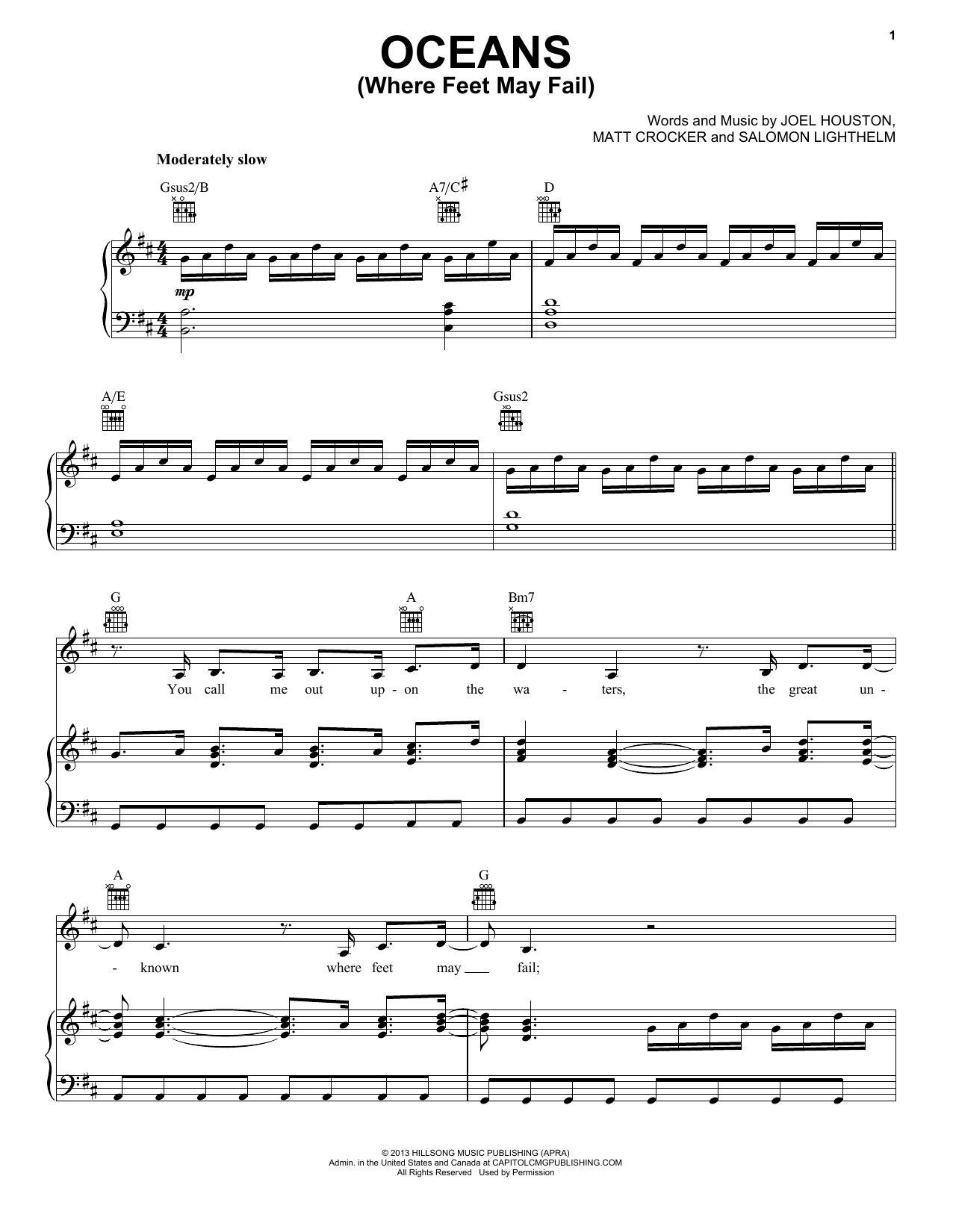 Hillsong United Oceans (Where Feet May Fail) sheet music notes and chords arranged for Solo Guitar