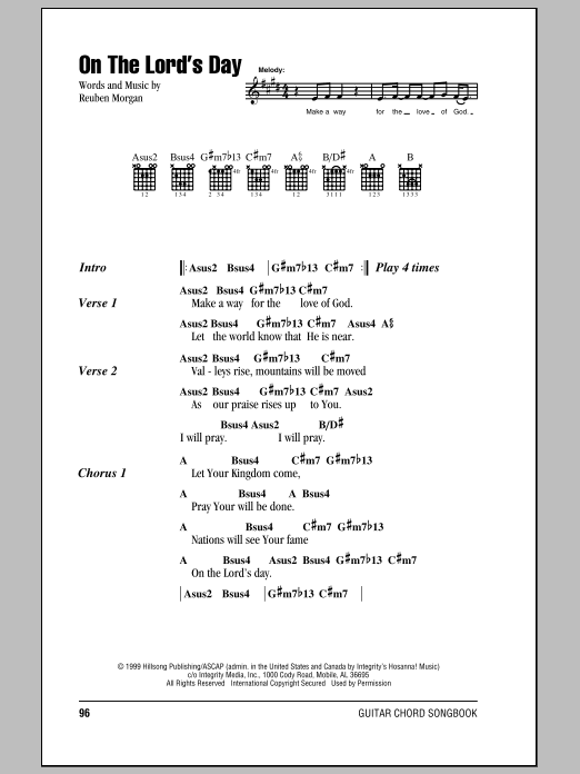 Hillsong United On The Lord's Day sheet music notes and chords arranged for Guitar Chords/Lyrics
