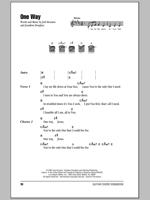 Hillsong United One Way sheet music notes and chords arranged for Easy Guitar Tab
