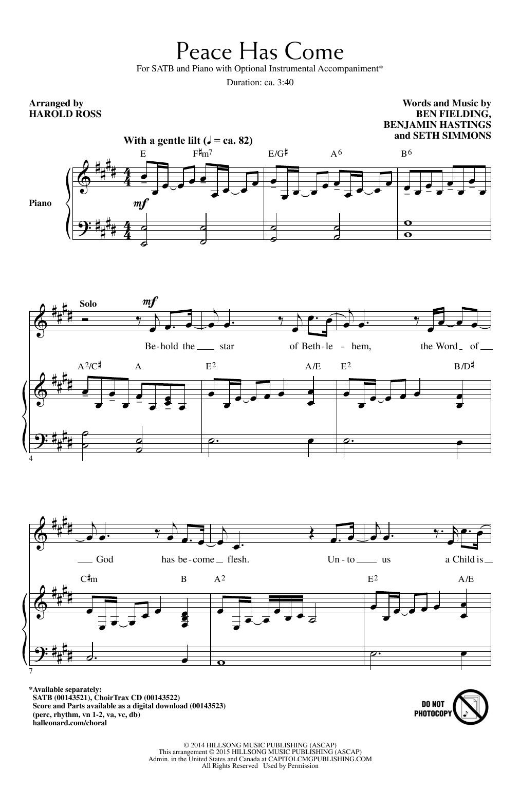 Hillsong United Peace Has Come (arr. Harold Ross) sheet music notes and chords arranged for SATB Choir