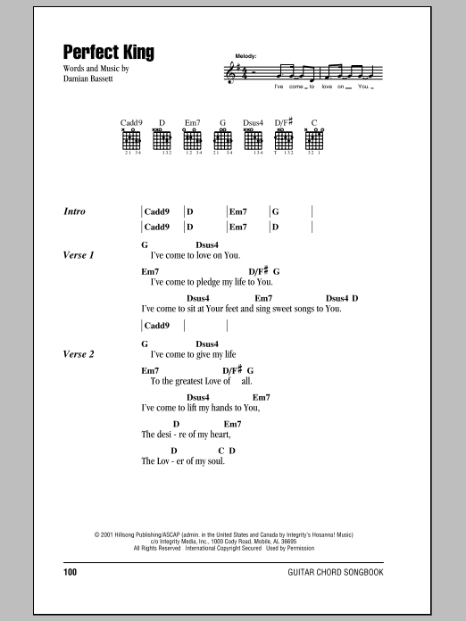 Hillsong United Perfect King sheet music notes and chords arranged for Guitar Chords/Lyrics