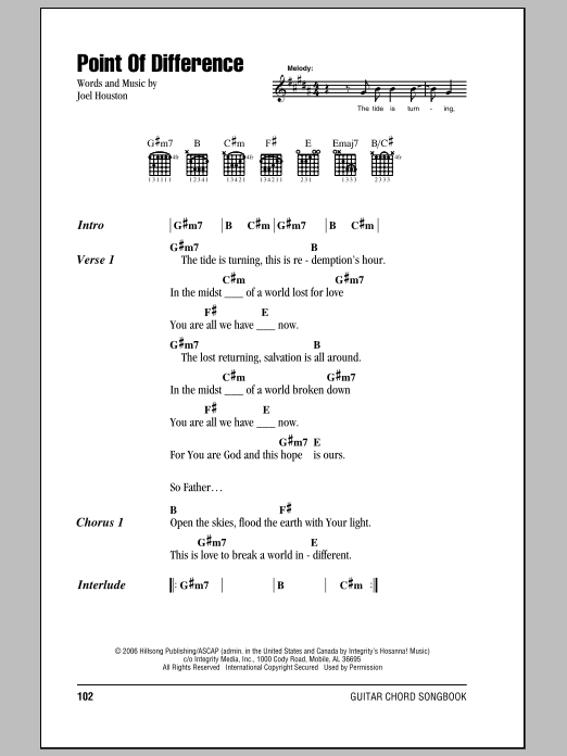 Hillsong United Point Of Difference sheet music notes and chords arranged for Guitar Chords/Lyrics