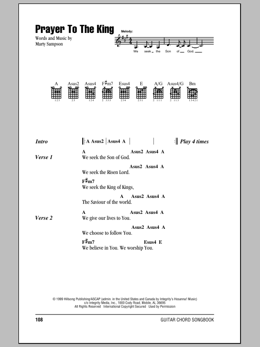 Hillsong United Prayer To The King sheet music notes and chords arranged for Guitar Chords/Lyrics