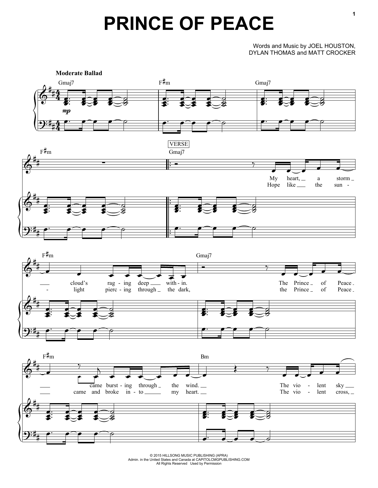 Hillsong United Prince Of Peace sheet music notes and chords arranged for Piano & Vocal