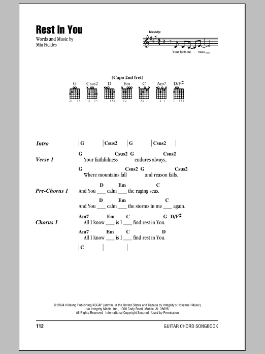 Hillsong United Rest In You sheet music notes and chords arranged for Guitar Chords/Lyrics